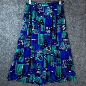 Vintage Jessica Scott Midi Skirt Women Medium Blue Purple Abstract Leaf 90s Dark